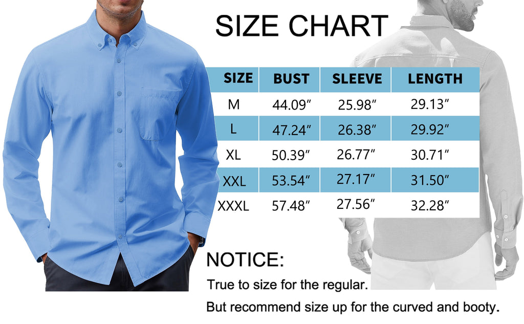 GENTS BLISS Long Sleeve Mens Dress Shirts Casual Solid Shirts for Men Regular Oxford Tops with Pocket