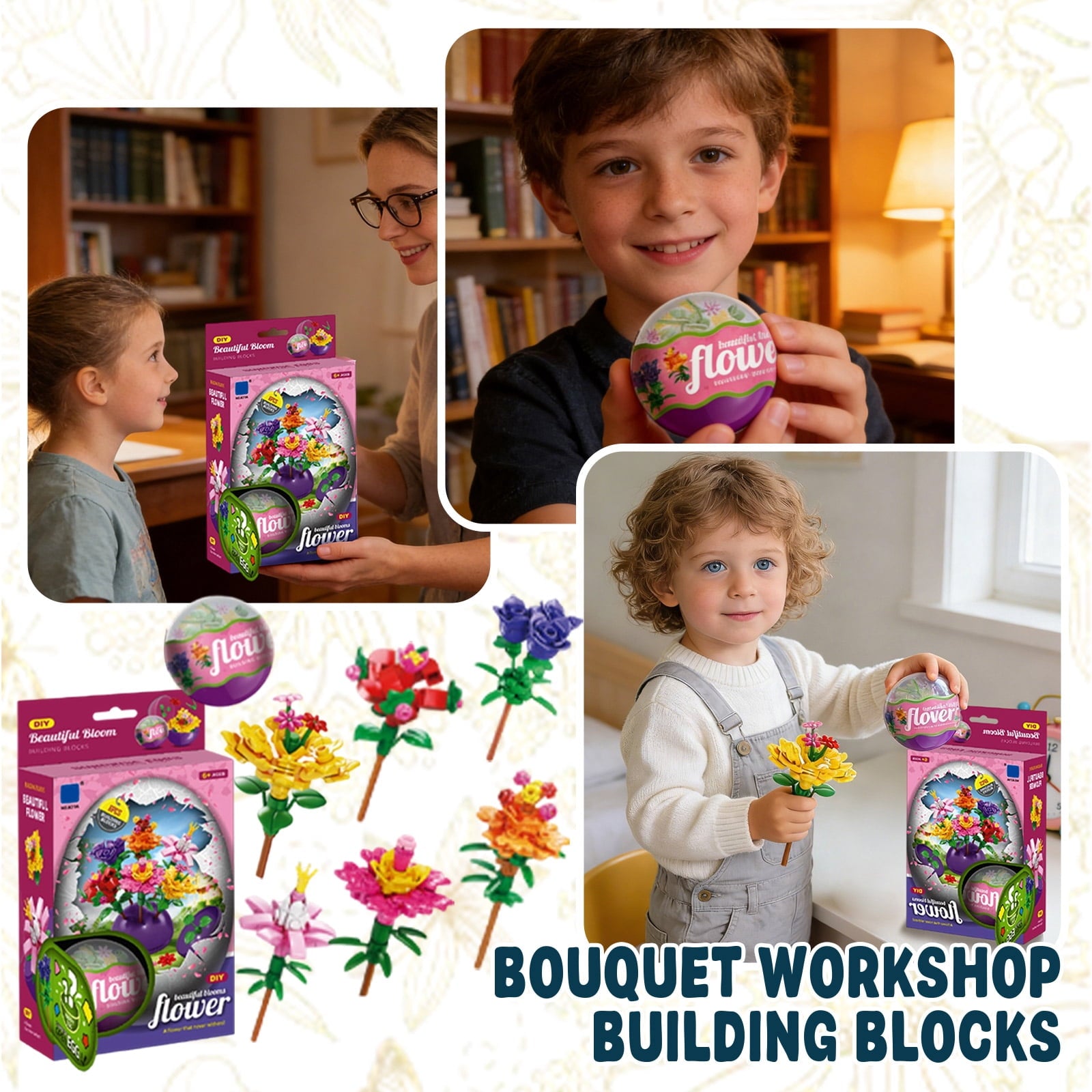 6 Pack Easter Flower Building Blocks Eggs DIY Toys for Party Favors, Easter Egg Hunt, Classroom Events, Easter Basket Stuffers