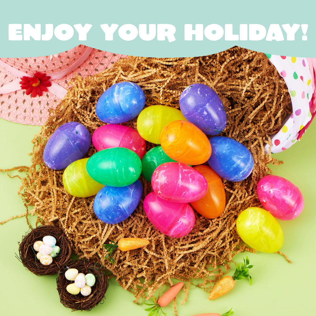 Joyfy 30 Pcs Plastic Easter Eggs,Iridescent Printed Empty 3.15" Tall for Easter Egg Hunt, Basket Stuffers Fillers, Classroom Prize Supplies, Filling Treats and Party Favor