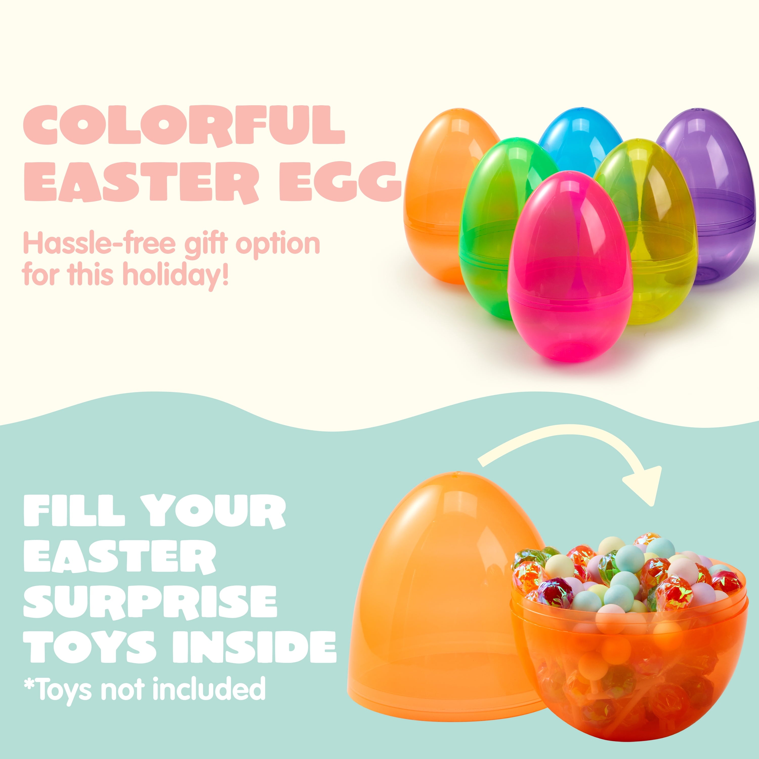 Joyfy 12 Pcs 7" Jumbo Easter Eggs, Assorted Colors Large Clear Plastic Easter Eggs, Empty Fillable Easter Eggs for Filling Treats, Easter Egg Hunt, Party Favor, Classroom Prize