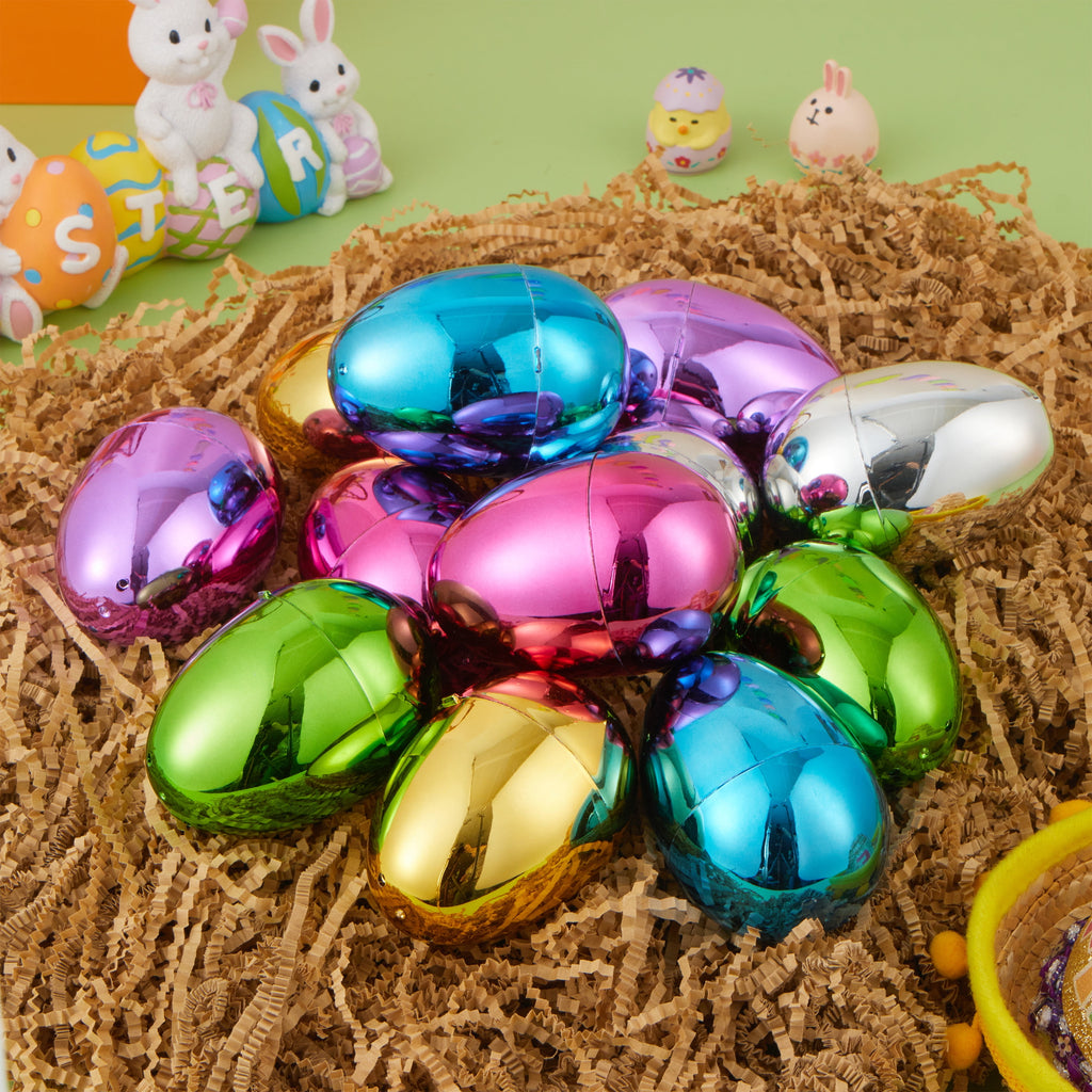 Joyfy 48 Pcs Metallic Easter Eggs, 3.15" Shinny Empty Plastic Easter Eggs Fillable, 6 Colors Bulks for Easter Hunt, Filling Treats, Easter Basket Stuffers, Classroom Prize Supplies