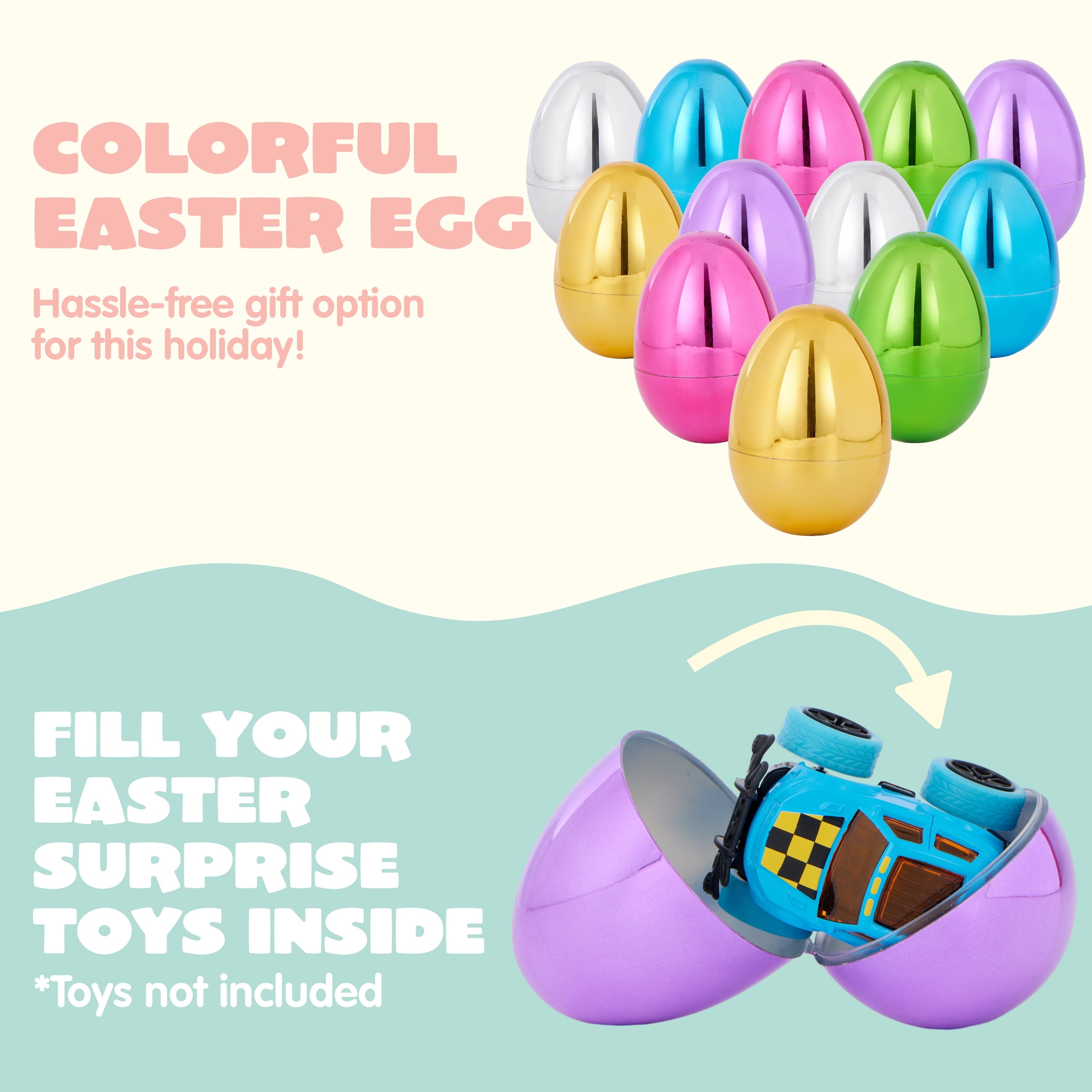 Joyfy 48 Pcs Metallic Easter Eggs, 3.15" Shinny Empty Plastic Easter Eggs Fillable, 6 Colors Bulks for Easter Hunt, Filling Treats, Easter Basket Stuffers, Classroom Prize Supplies