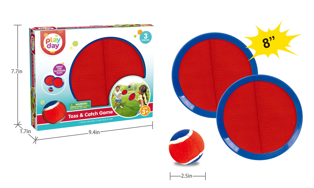 Play Day Toss & Catch Game, Red & Blue - 2 Discs & 1 Ball, Children Ages 3+