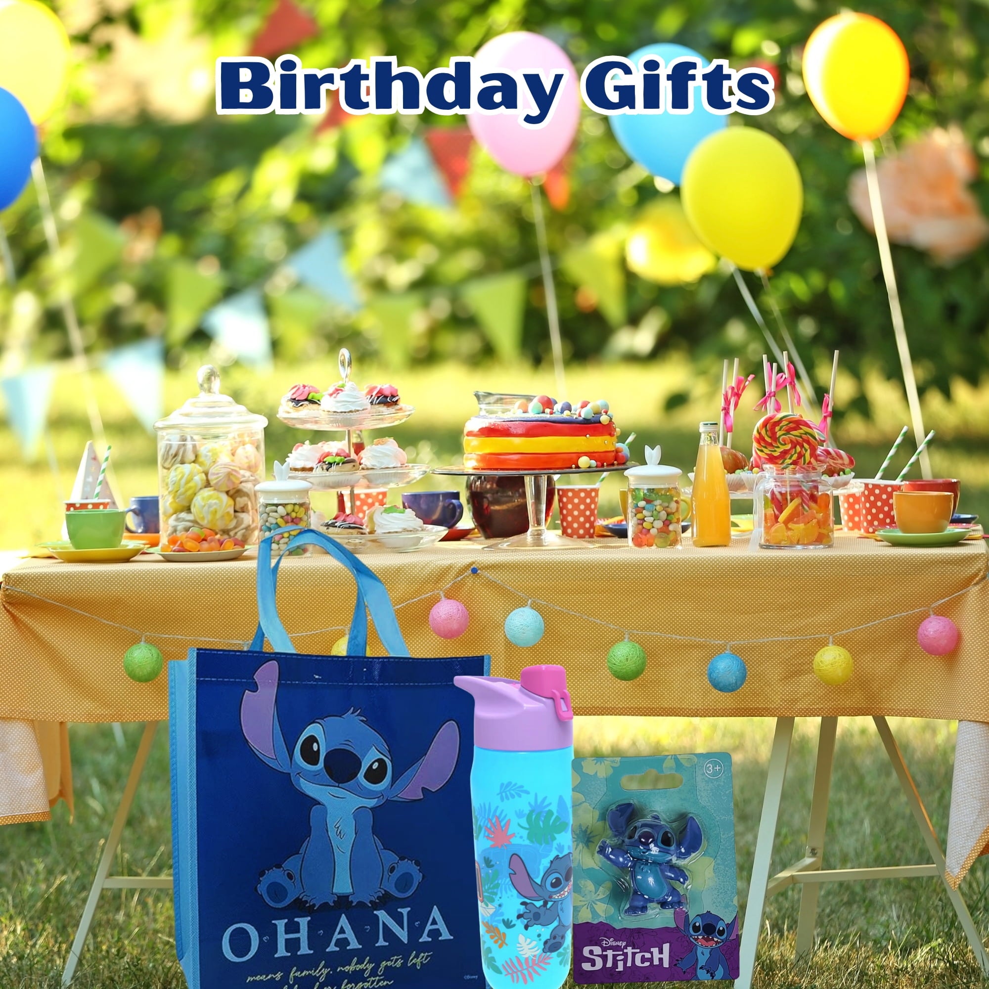 Lilo and Stitch Cute Bundle Pack- Plastic Water Bottle Tumbler, Tote Bag, Collectible Mini Toy Figure- Birthday Easter Christmas Halloween Gift Kids Party w/ Bonus Snoep in Beperkte Oplage