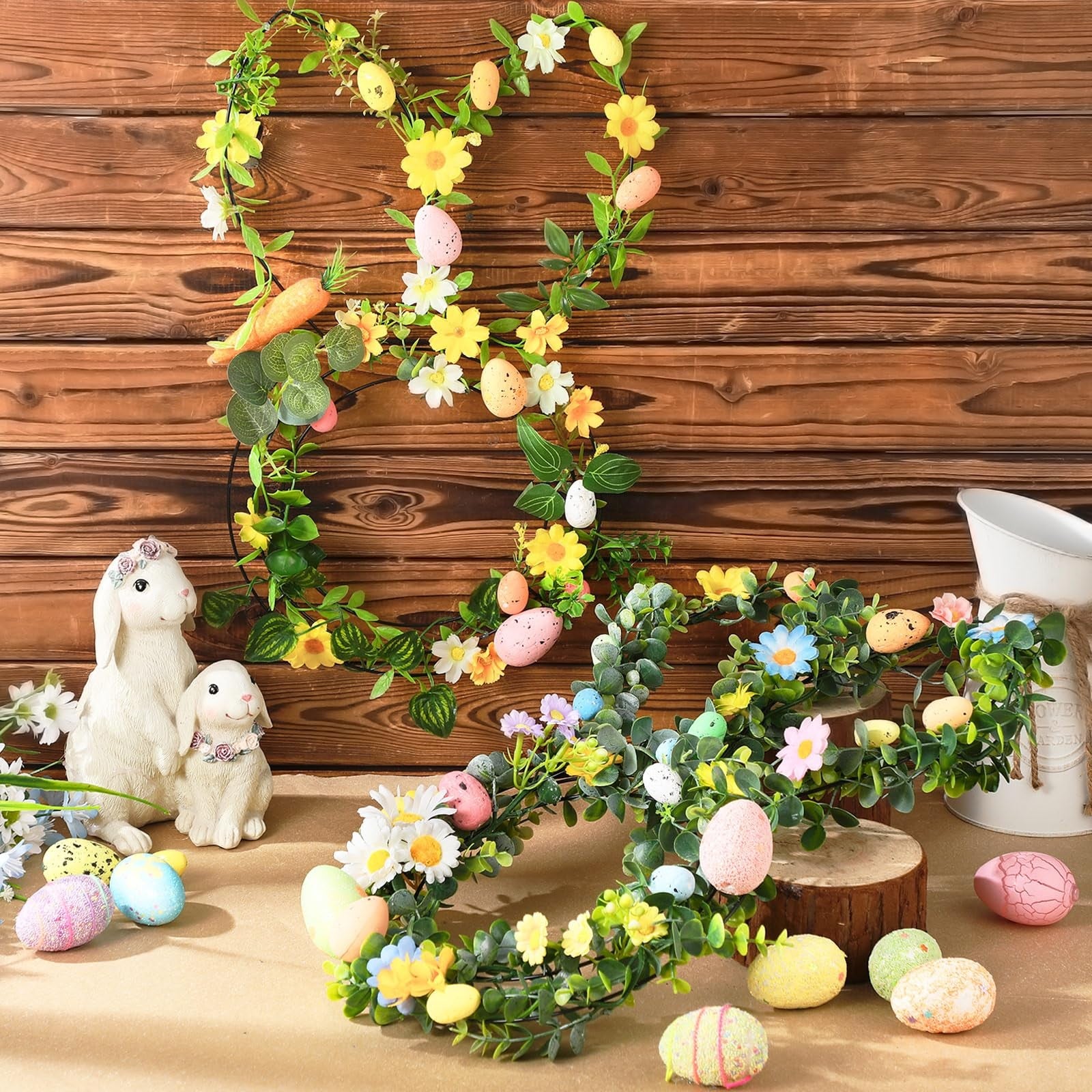 KUAZOU Bunny Wreath,Earmouse Supply Floral Garden Easter Bunny Head Shaped Wire Wreath Form - 16.5 Inches