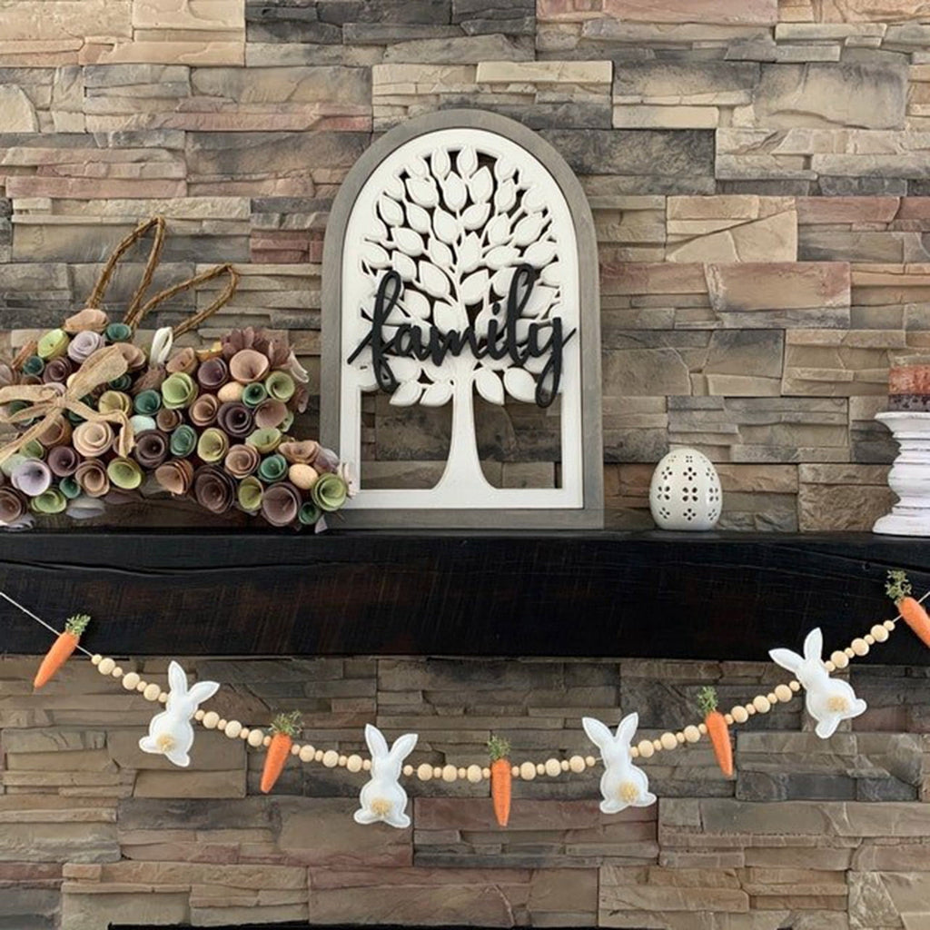 PULMCheerger Easter Bunny Carrot Garland, Wooden Beads Rabbit Easter Banner Decorations, Easter Bunny Carrot Beaded Garland Pendant, Easter Banner Decoration for Farmhouse Home Decor Hanging