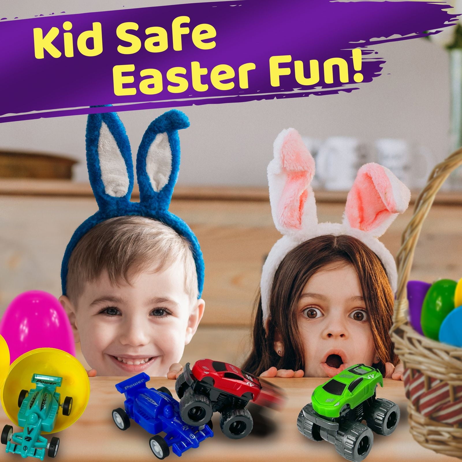 Stargo 8 Pack 3.2" Large Colorful Prefilled Easter Eggs with toys - Racing Cars mini Vehicles pull-back cars, Bright Plastic Easter Eggs Filled Basket Fillers Egg Hunts Party Favors, Boys Goodie Bags