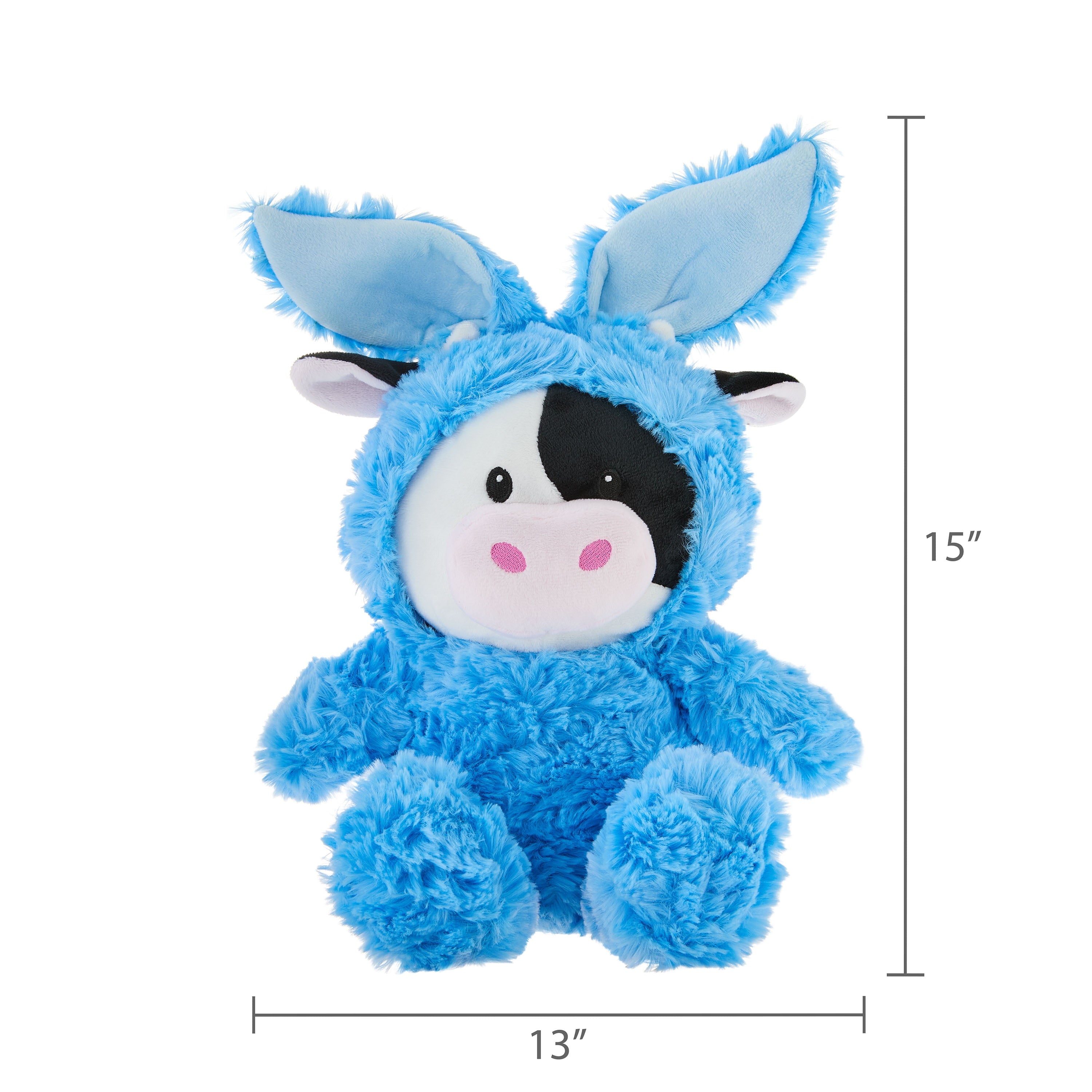 Medium Cow Plush in Bunny Hoodie, Black/White/Blue, 15", Easter by Way To Celebrate