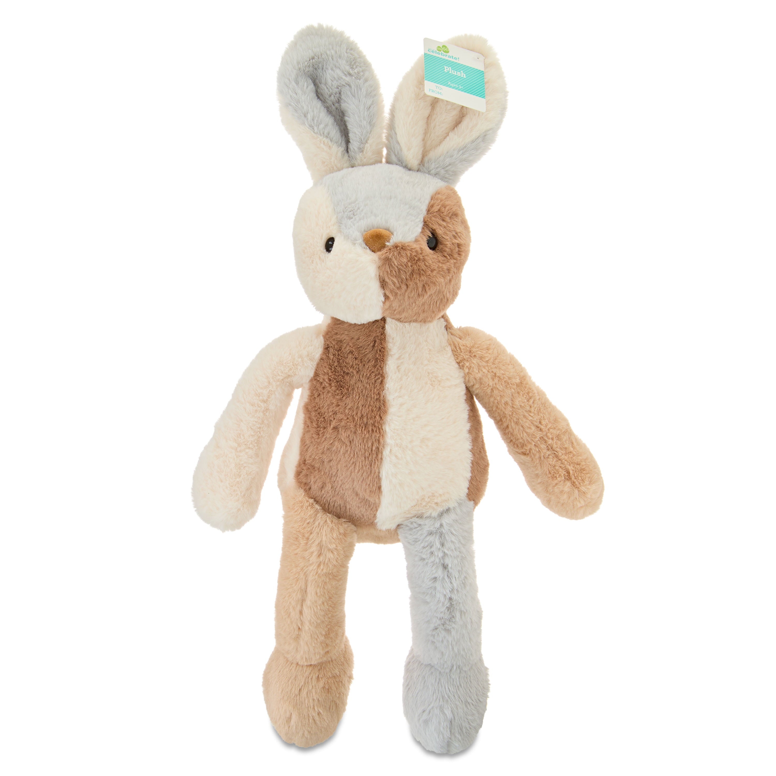 Large Color Block Bunny Plush, Tan Multicolor, 23", Easter by Way To Celebrate