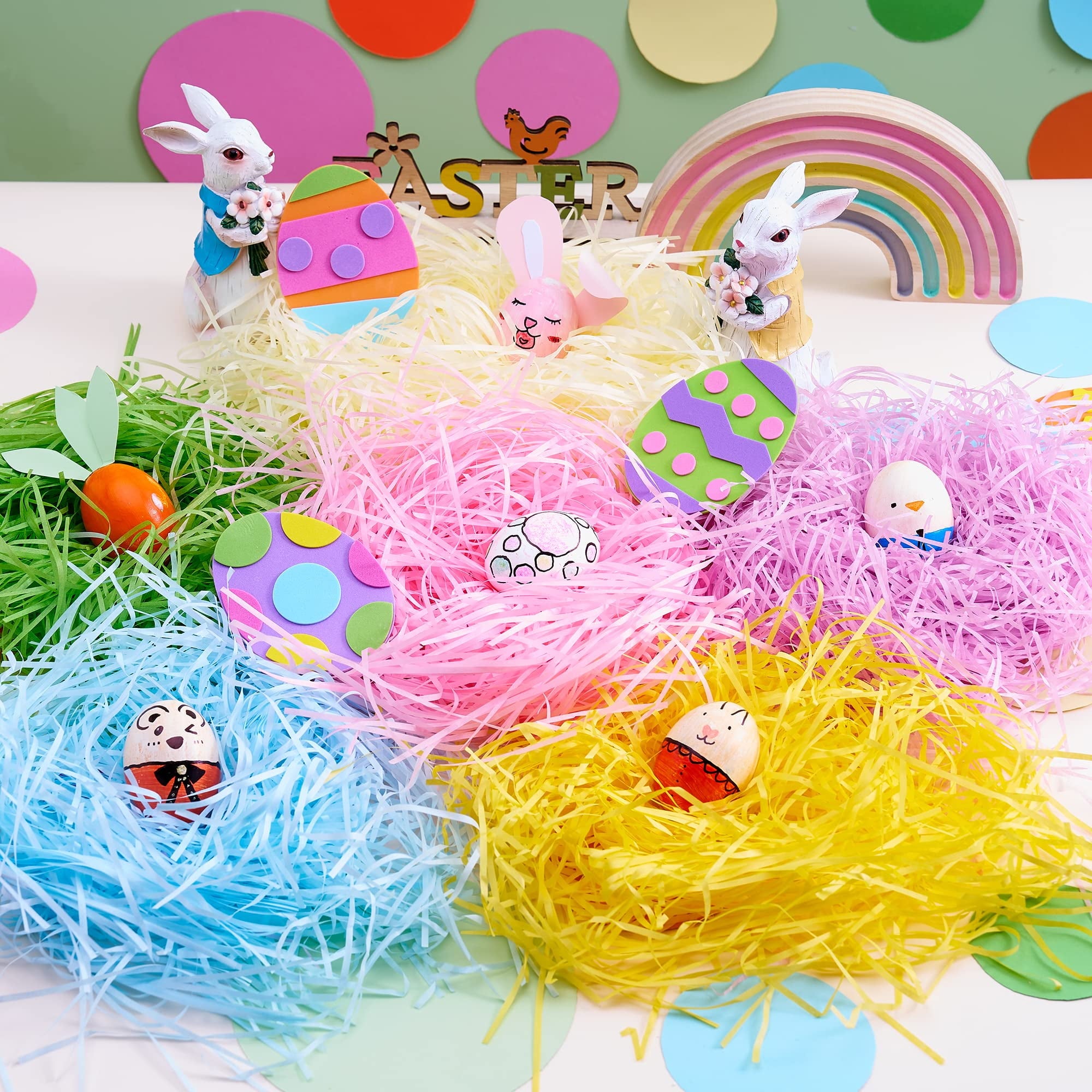 Joyfy 12oz Easter Basket Grass, 6 colors Crinkle Cut Tissue Paper, Recyclable Craft Shred Confetti Raffia Paper for Easter Basket Filler Stuffers for Easter Egg Hunt Party Favor Gift Decor