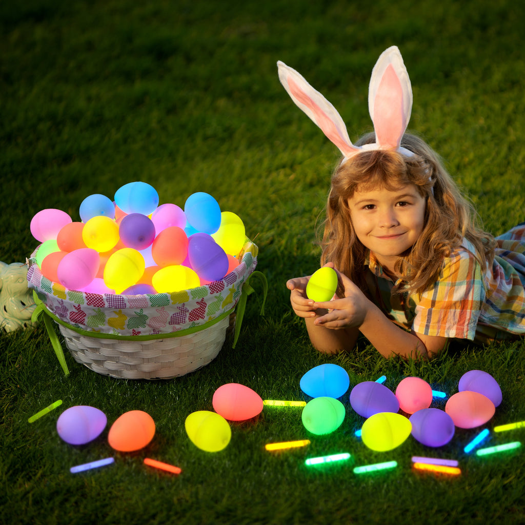 JOYFY 144 Pcs Easter Eggs Filled with Toys (72 Eggs & 72 Glow Sticks),Easter Glowing Eggs Set for Kids,Easter Basket Stuffers Fillers Gift,Easter Eggs Hunt Game Party Favors