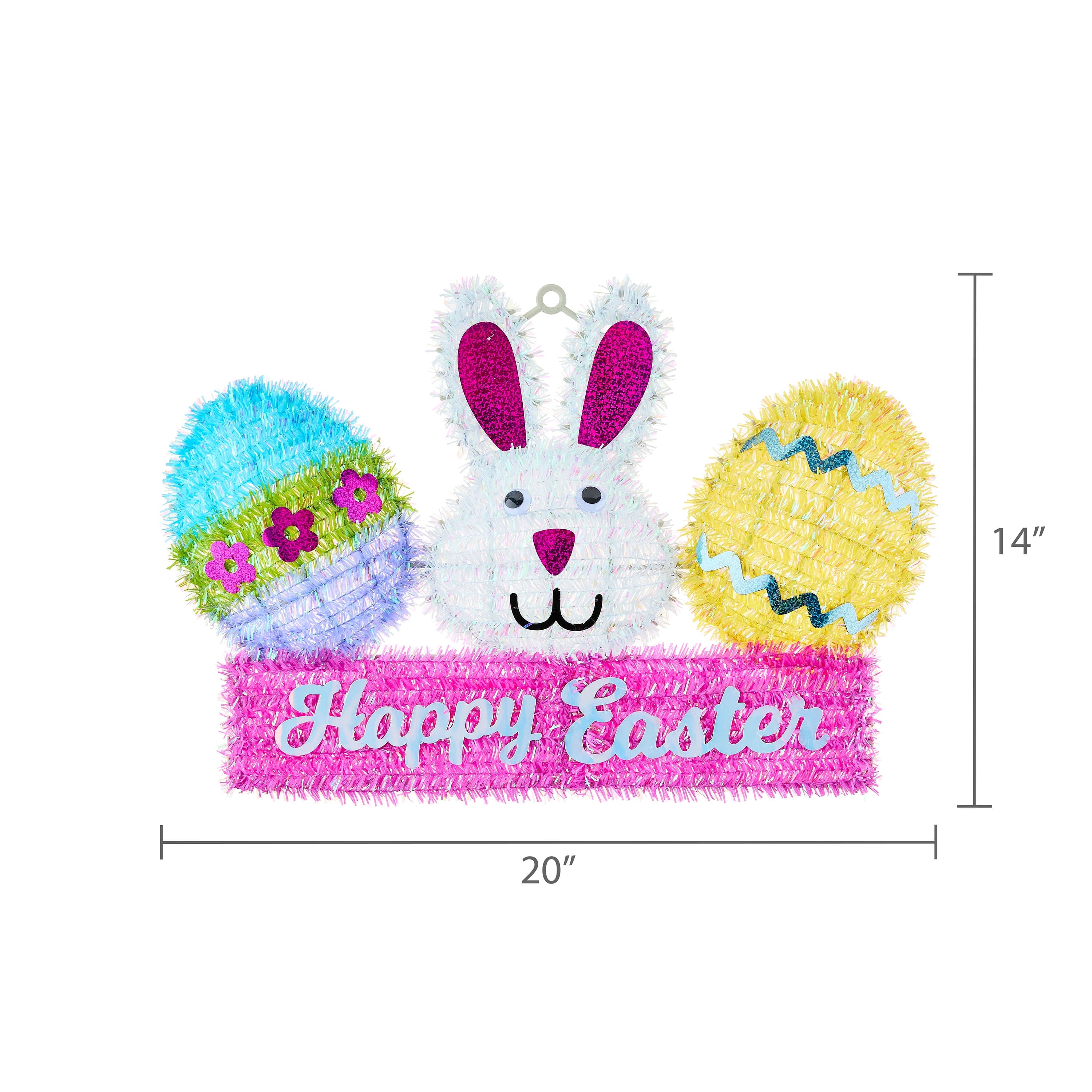 Happy Easter Banner Tinsel Wreath, Multicolor, 14", Easter by Way To Celebrate