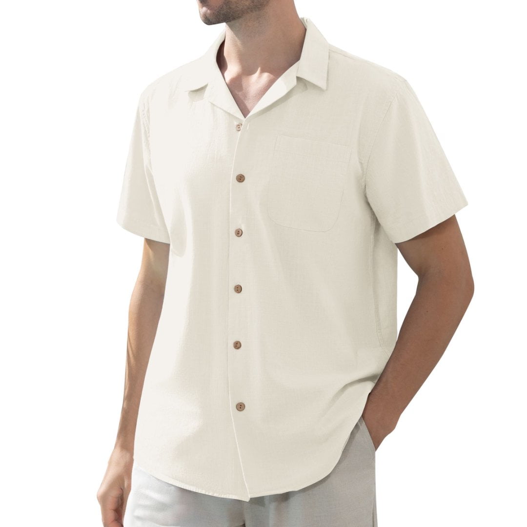 sogami Men's Linen Shirts Short Sleeve Hawaiian Button down Shirt with Pocket