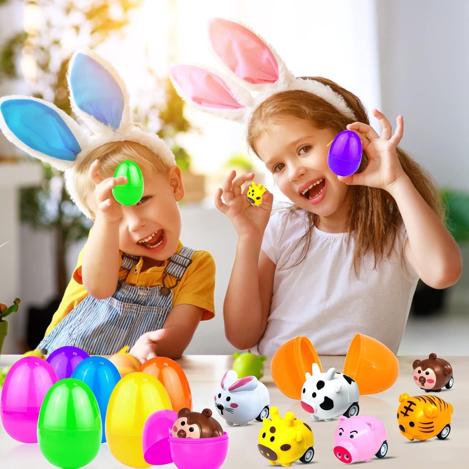 12 Pcs Easter Eggs with Animals Pull Back Cars, Easter Party Favors for Kids, Easter Egg Toys, Easter Basket Stuffers, Easter Theme Party