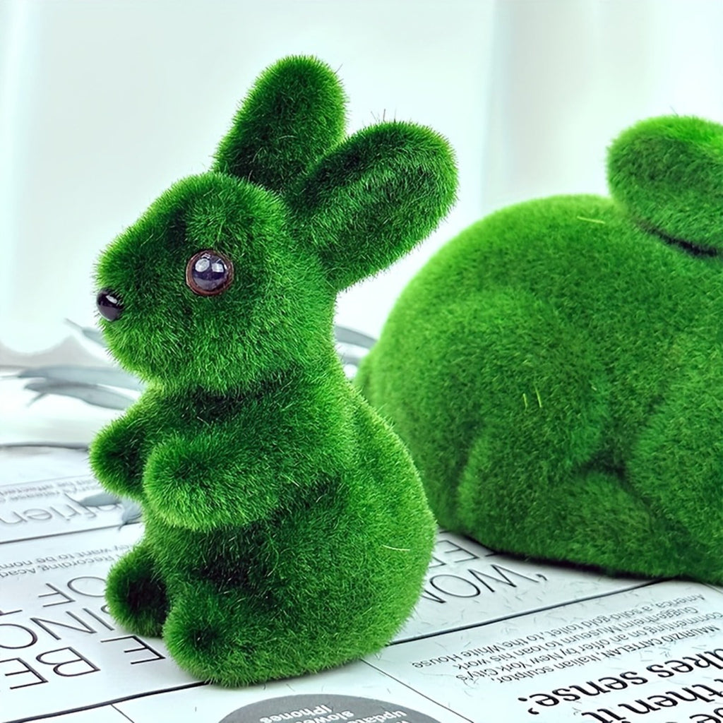 Tyidzon Easter Bunny Figurines, Resin Moss Rabbit Statues Easter Decorations, Flocked Bunny Easter Ornaments for Home Spring Tabletop Outdoor, 4.3"