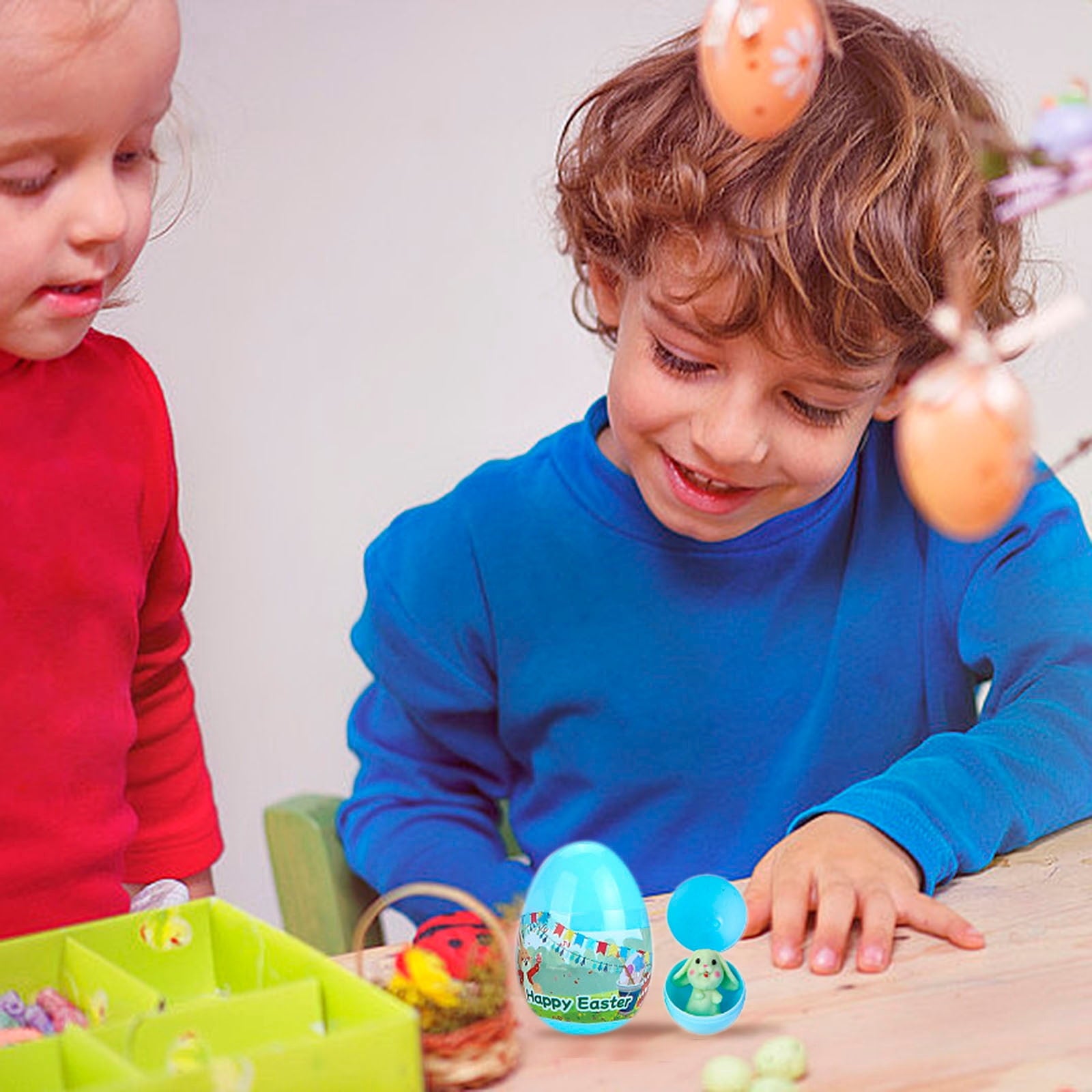 Eqslft Easter Eggs with Sticky Stretchy Toys Inside –1 Pack Filled Easter Eggs, Assorted Easter Elements, Surprise Party Favors for Kids, Egg Hunt, Easter Basket Stuffers