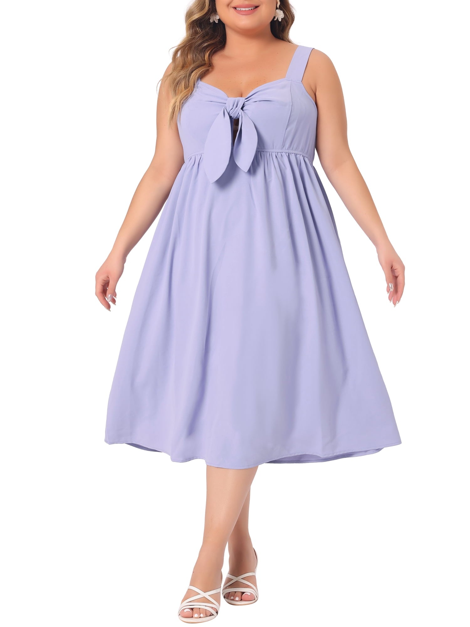 Agnes Orinda Women's Plus Size Easter Cami Dress Flowy Midi Spring Summer Dresses with Cute Bow 2X Purple