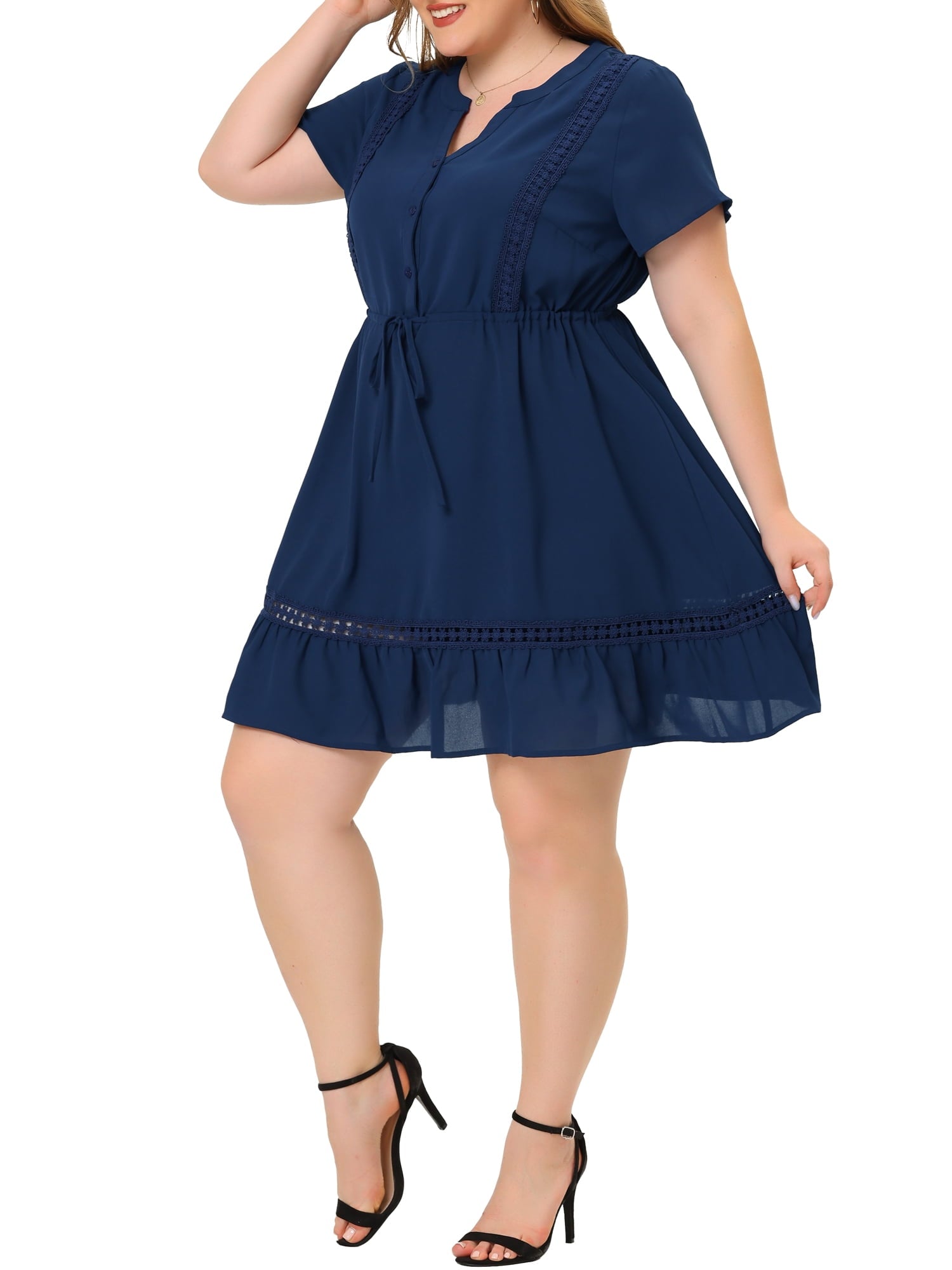 GRACE & GRANDEUR Women's Plus Size St. Patrick's Day Dress V Neck Short Sleeves Tie Waist Summer Shirt Dresses 1X Gray Purple