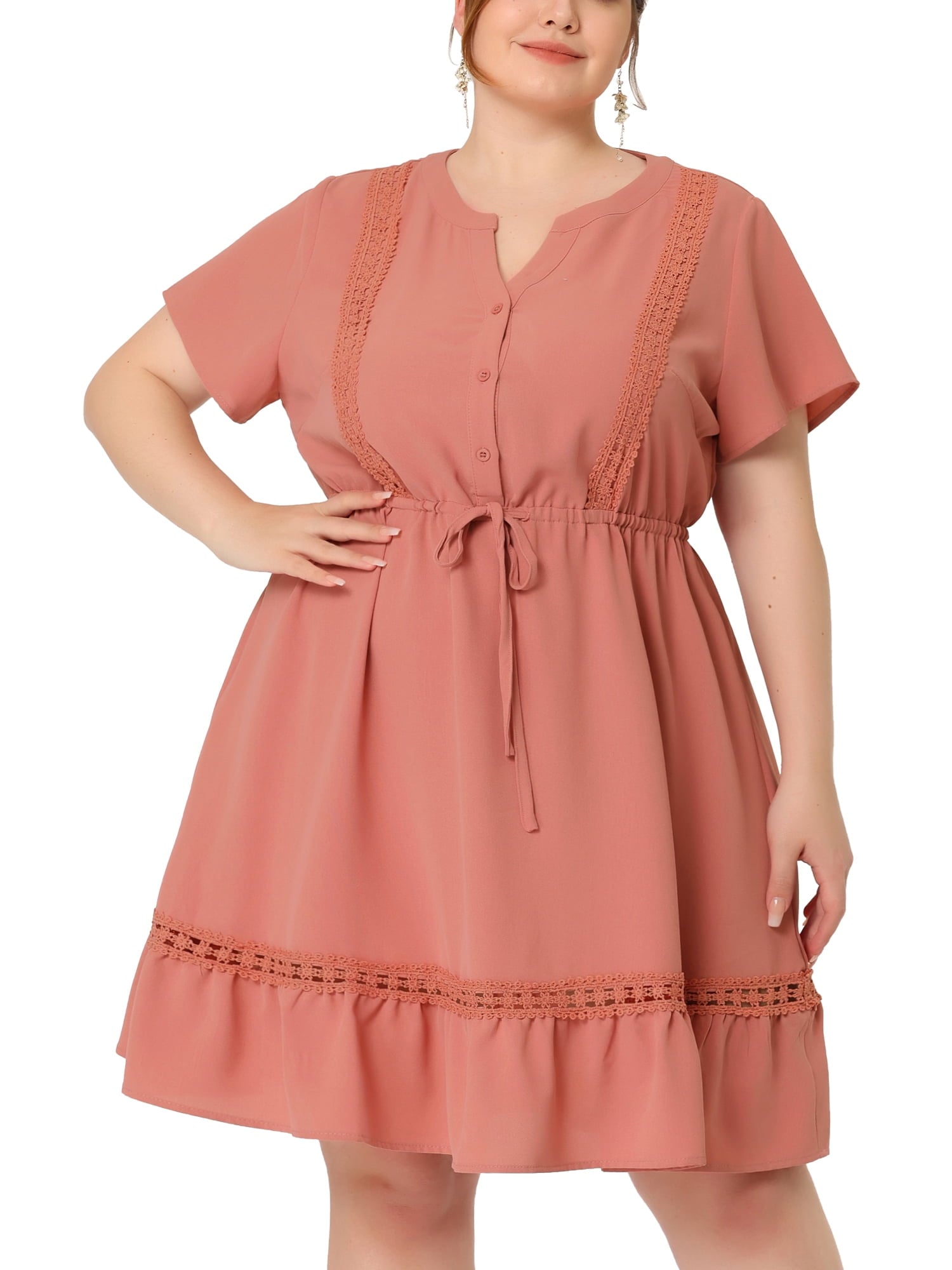 GRACE & GRANDEUR Women's Plus Size St. Patrick's Day Dress V Neck Short Sleeves Tie Waist Summer Shirt Dresses 1X Gray Purple