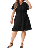 GRACE & GRANDEUR Women's Plus Size St. Patrick's Day Dress V Neck Short Sleeves Tie Waist Summer Shirt Dresses 1X Gray Purple