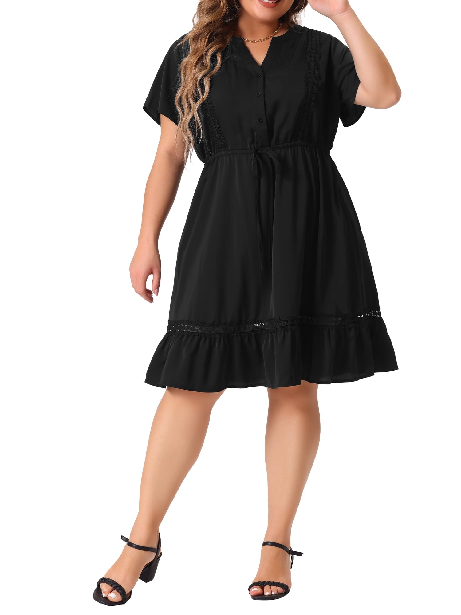 GRACE & GRANDEUR Women's Plus Size St. Patrick's Day Dress V Neck Short Sleeves Tie Waist Summer Shirt Dresses 1X Gray Purple