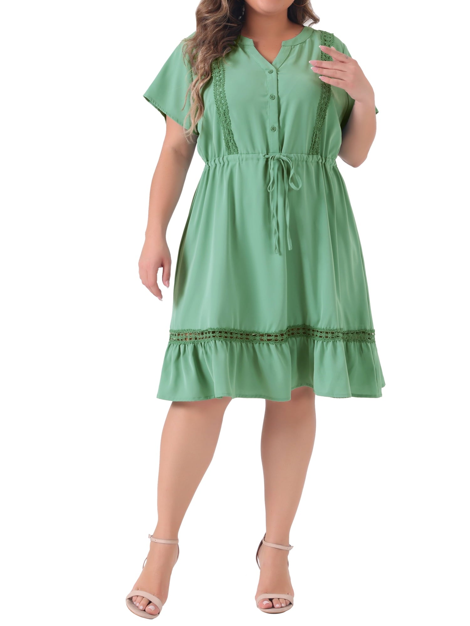 GRACE & GRANDEUR Women's Plus Size St. Patrick's Day Dress V Neck Short Sleeves Tie Waist Summer Shirt Dresses 1X Gray Purple