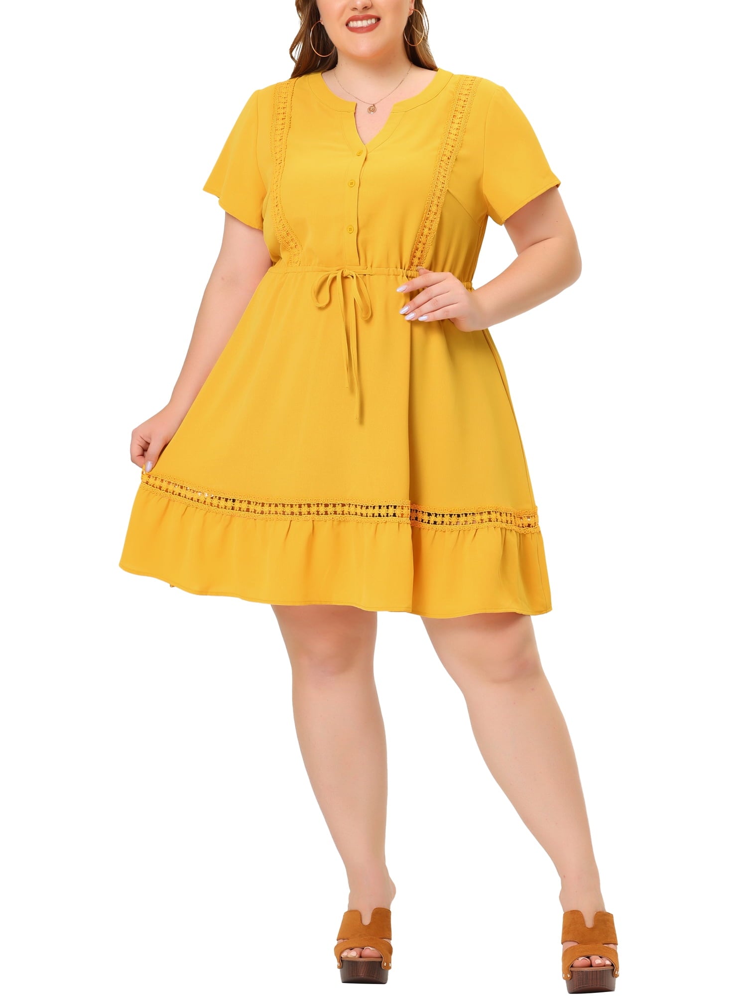GRACE & GRANDEUR Women's Plus Size St. Patrick's Day Dress V Neck Short Sleeves Tie Waist Summer Shirt Dresses 1X Gray Purple