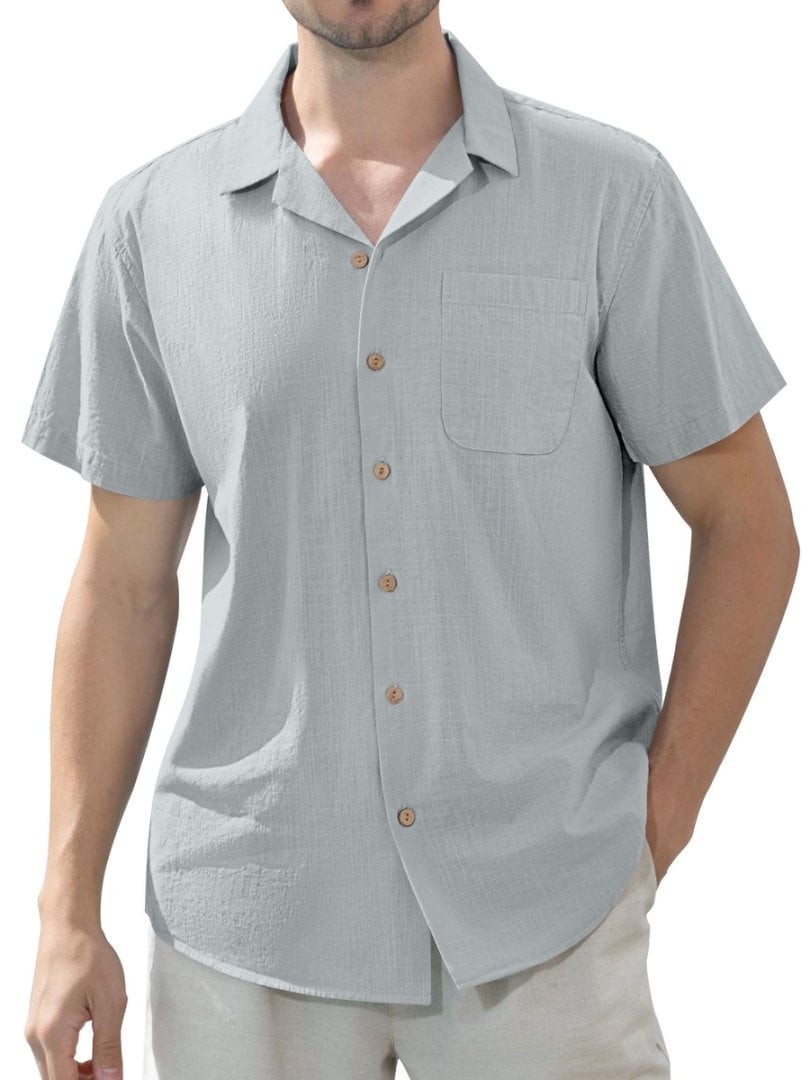 sogami Men's Linen Shirts Short Sleeve Hawaiian Button down Shirt with Pocket