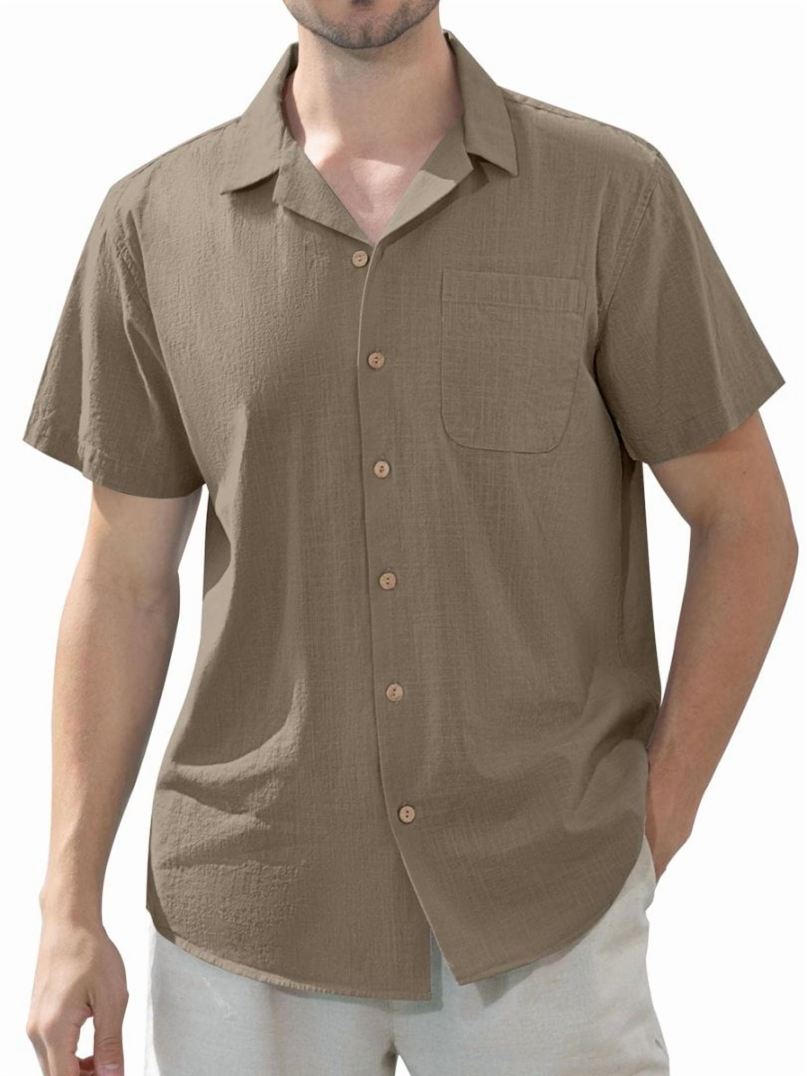 sogami Men's Linen Shirts Short Sleeve Hawaiian Button down Shirt with Pocket