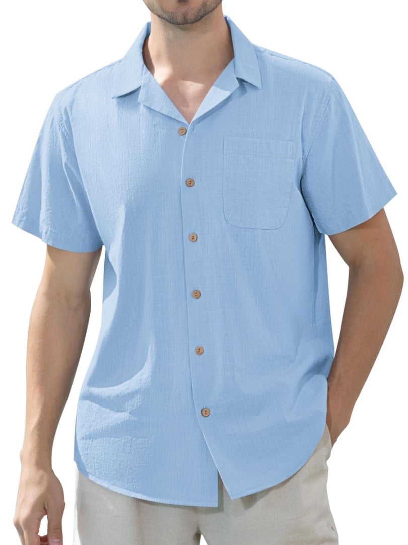 sogami Men's Linen Shirts Short Sleeve Hawaiian Button down Shirt with Pocket
