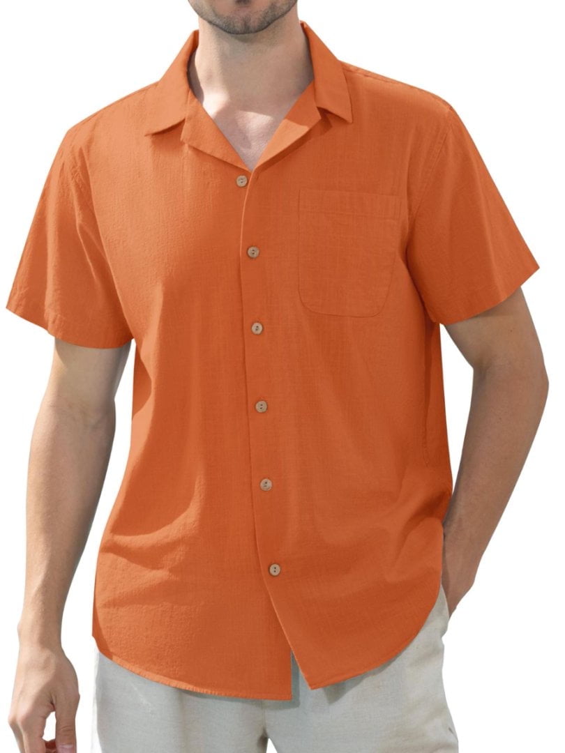 sogami Men's Linen Shirts Short Sleeve Hawaiian Button down Shirt with Pocket