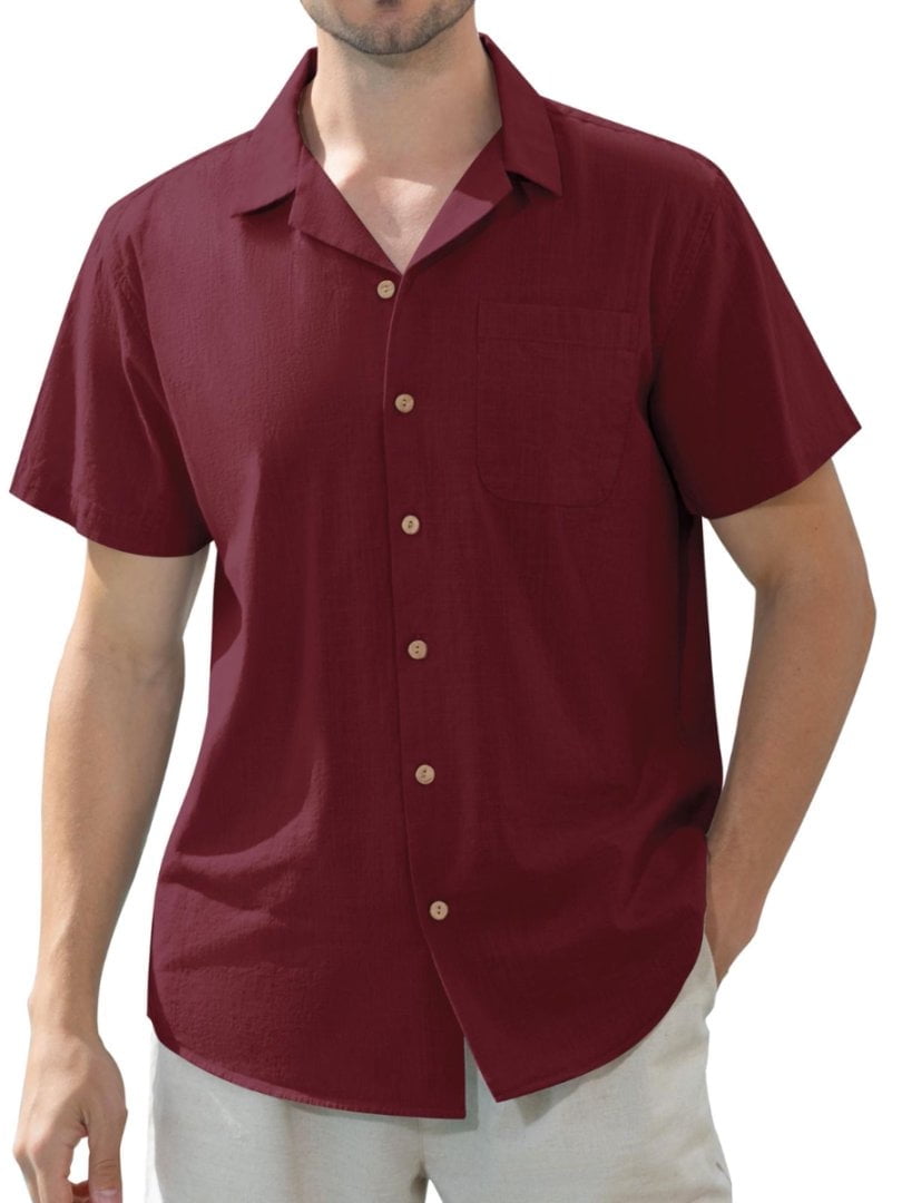 sogami Men's Linen Shirts Short Sleeve Hawaiian Button down Shirt with Pocket