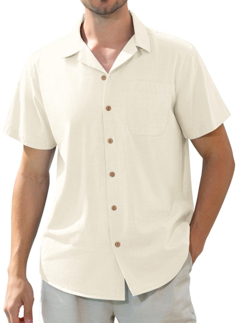 sogami Men's Linen Shirts Short Sleeve Hawaiian Button down Shirt with Pocket