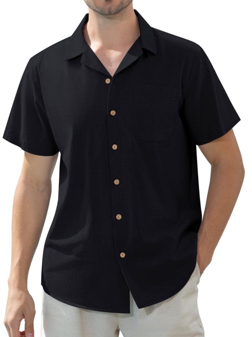 sogami Men's Linen Shirts Short Sleeve Hawaiian Button down Shirt with Pocket