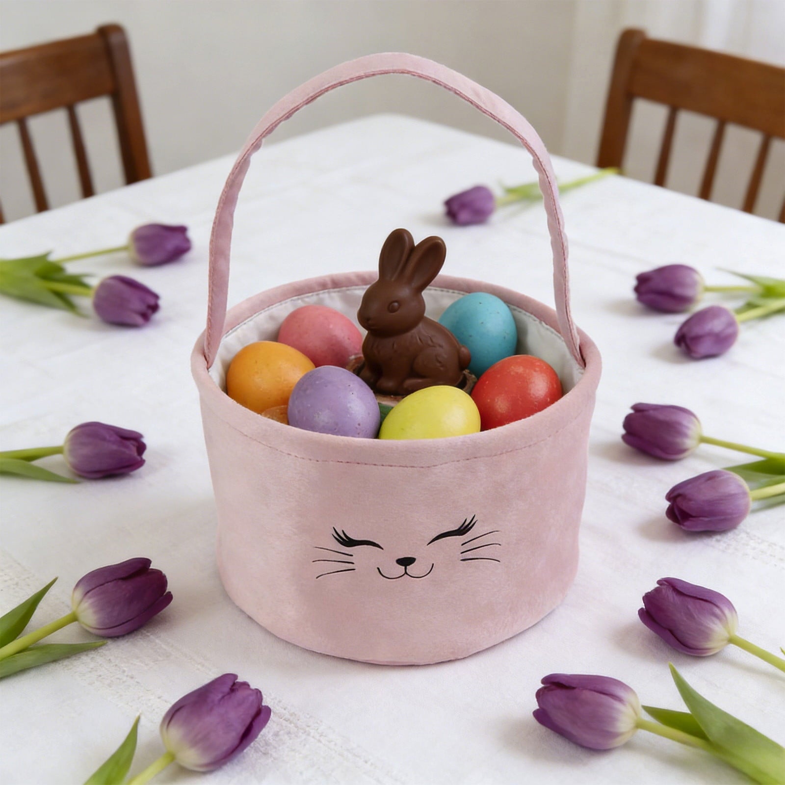 Easter Basket for Kids - Plush Bunny Basket with Handle, Easter Bucket for Egg Hunt, Easter Decorations & Gifts for Boys and Girls (Blue) by PALIFEUR