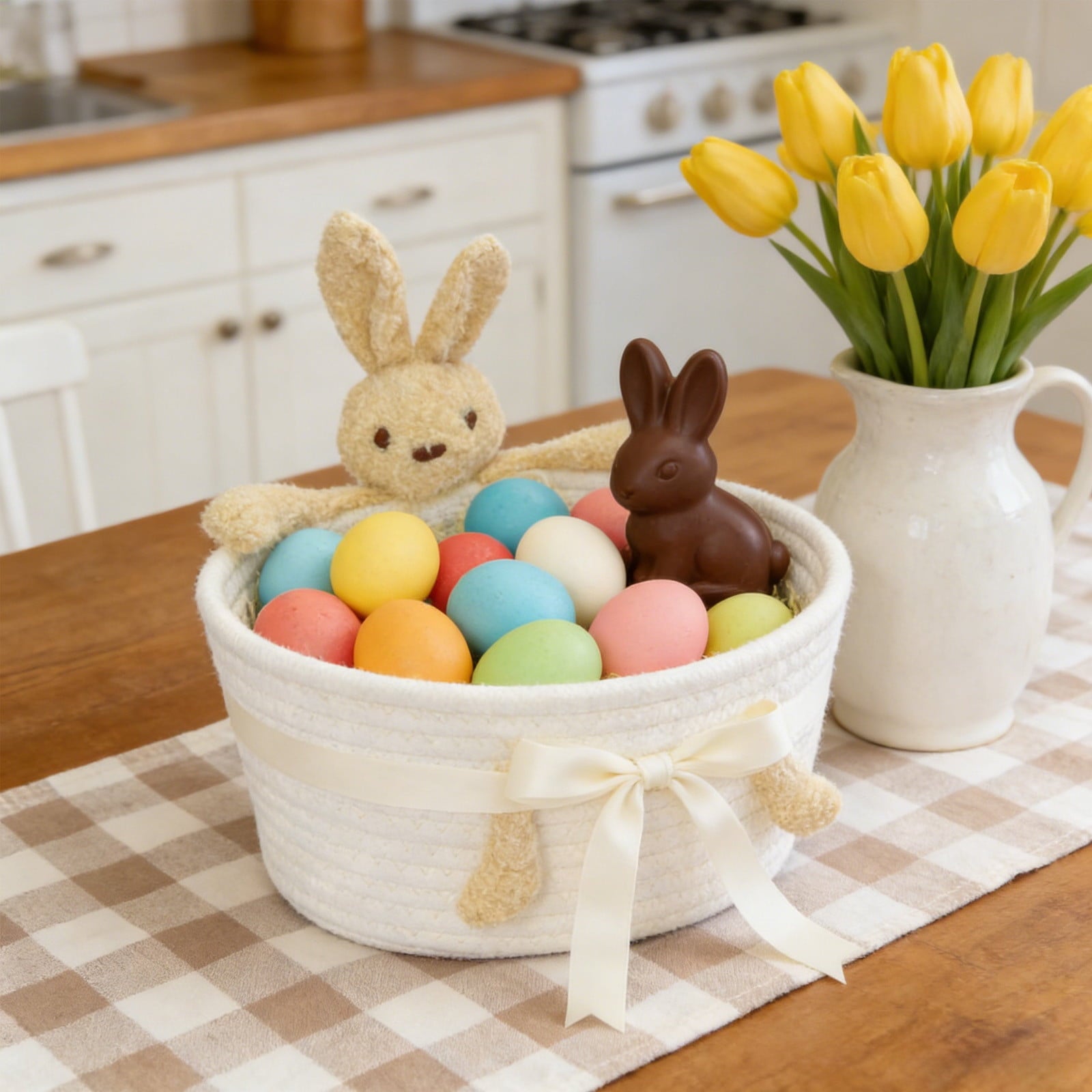 Easter Basket for Kids - Plush Bunny Basket with Handle, Easter Bucket for Egg Hunt, Easter Decorations & Gifts for Boys and Girls (Blue) by PALIFEUR