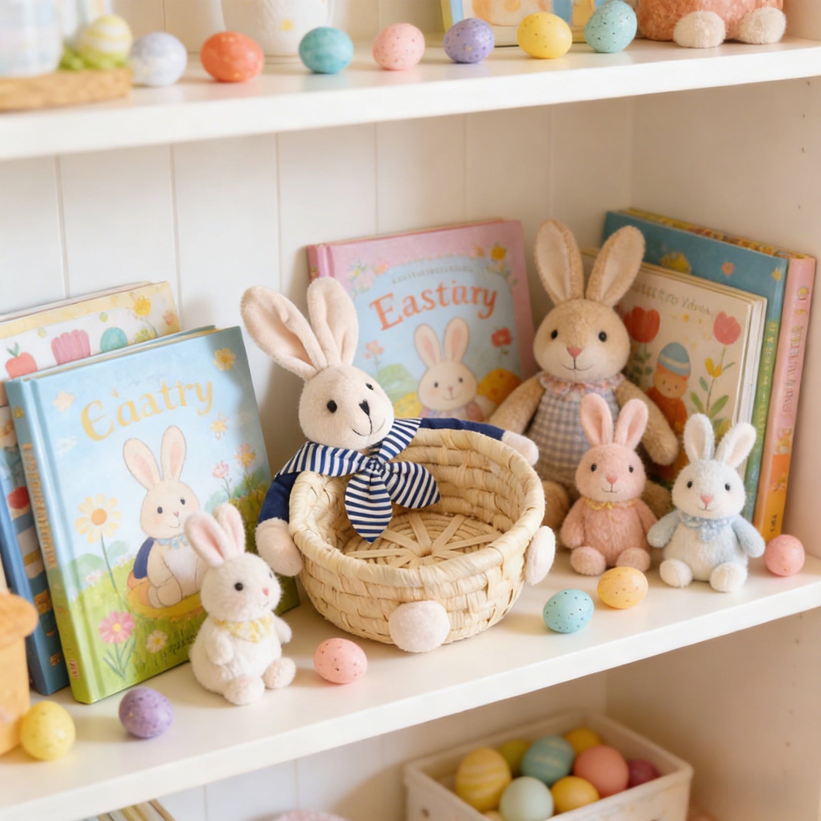 Easter Basket for Kids - Plush Bunny Basket with Handle, Easter Bucket for Egg Hunt, Easter Decorations & Gifts for Boys and Girls (Blue) by PALIFEUR