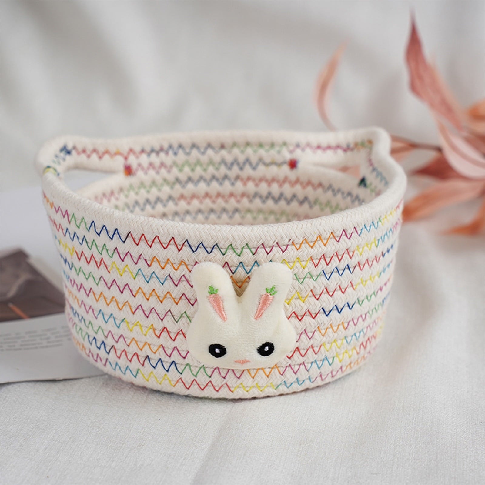 Easter Basket for Kids - Plush Bunny Basket with Handle, Easter Bucket for Egg Hunt, Easter Decorations & Gifts for Boys and Girls (Blue) by PALIFEUR