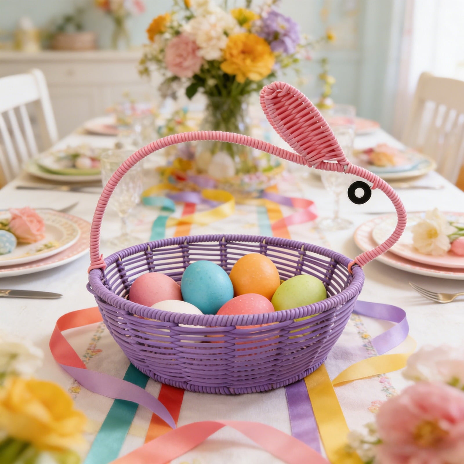 Easter Basket for Kids - Plush Bunny Basket with Handle, Easter Bucket for Egg Hunt, Easter Decorations & Gifts for Boys and Girls (Blue) by PALIFEUR