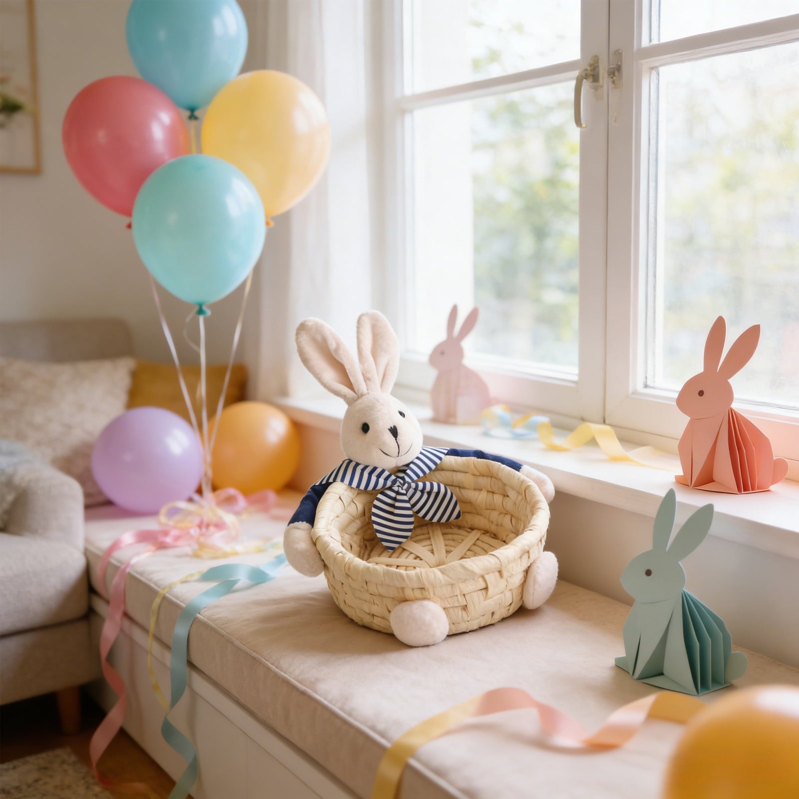 Easter Basket for Kids - Plush Bunny Basket with Handle, Easter Bucket for Egg Hunt, Easter Decorations & Gifts for Boys and Girls (Blue) by PALIFEUR
