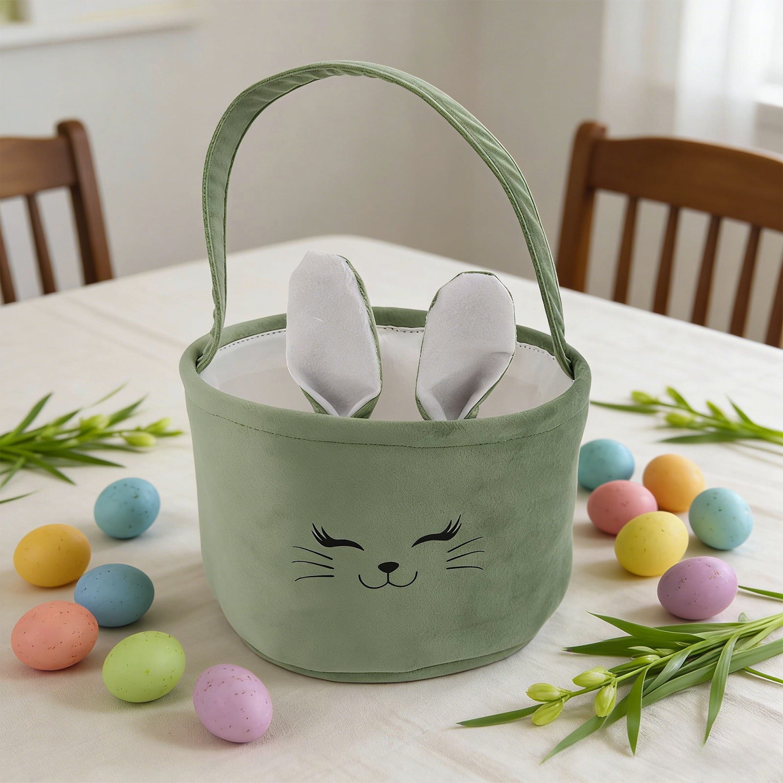 Easter Basket for Kids - Plush Bunny Basket with Handle, Easter Bucket for Egg Hunt, Easter Decorations & Gifts for Boys and Girls (Blue) by PALIFEUR
