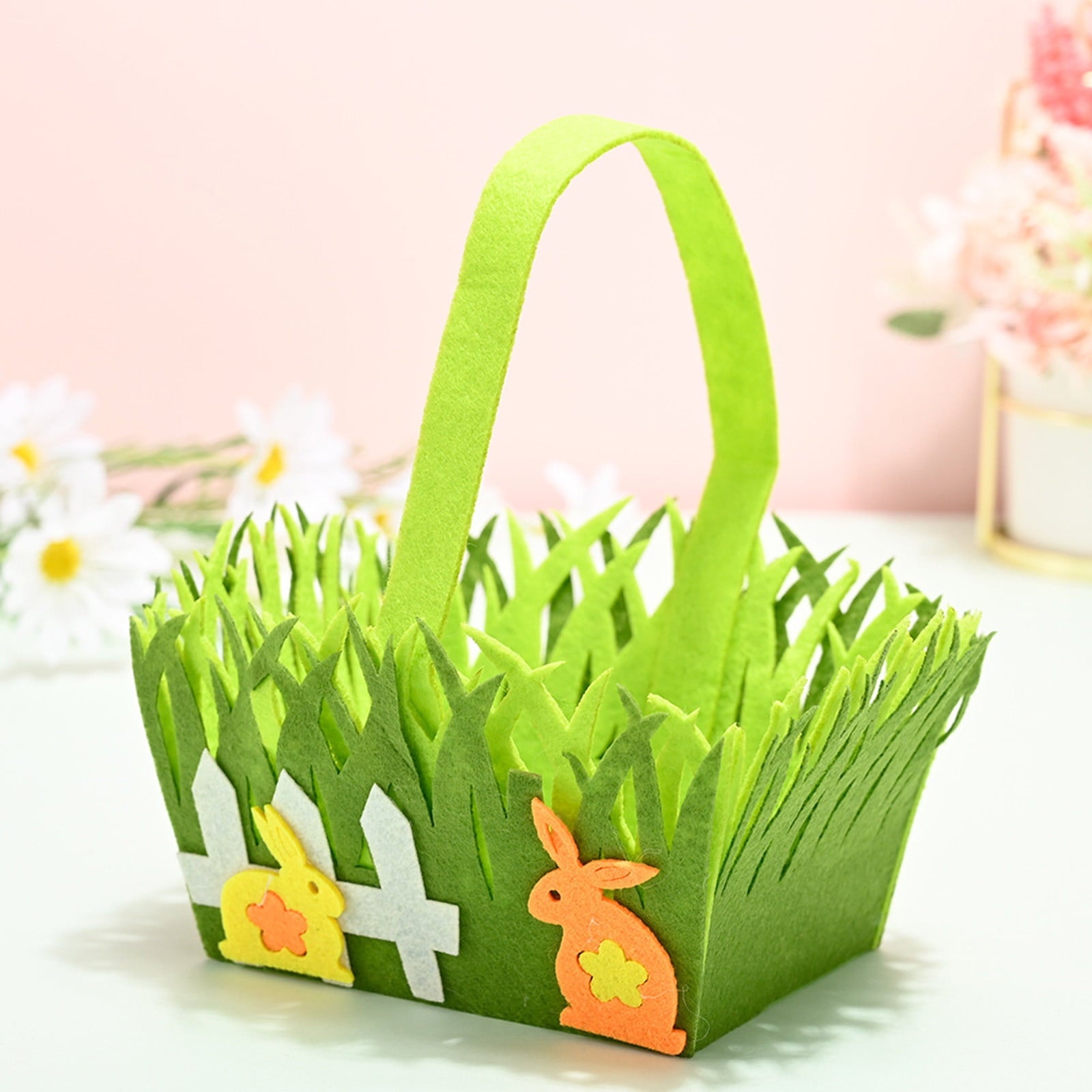 Easter Basket for Kids - Plush Bunny Basket with Handle, Easter Bucket for Egg Hunt, Easter Decorations & Gifts for Boys and Girls (Blue) by PALIFEUR
