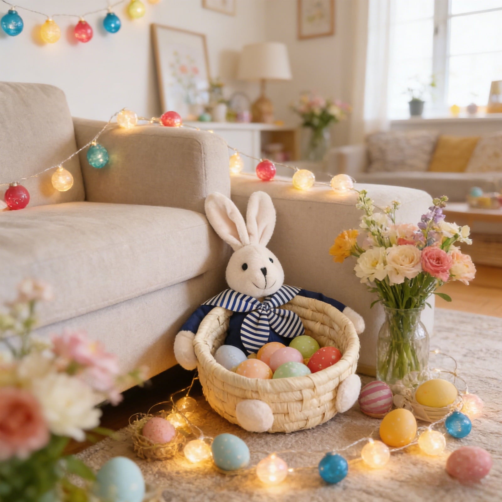 Easter Basket for Kids - Plush Bunny Basket with Handle, Easter Bucket for Egg Hunt, Easter Decorations & Gifts for Boys and Girls (Blue) by PALIFEUR