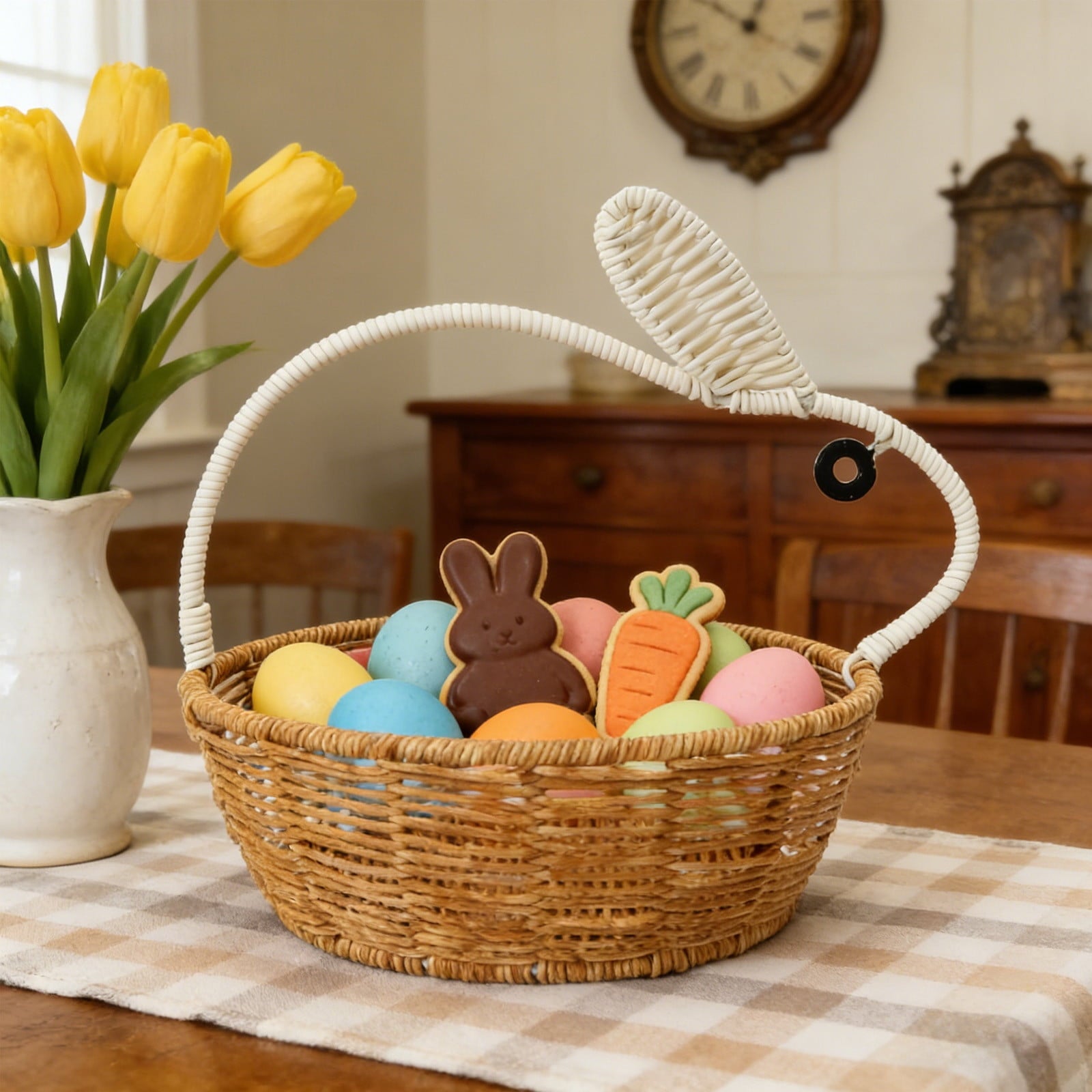 Easter Basket for Kids - Plush Bunny Basket with Handle, Easter Bucket for Egg Hunt, Easter Decorations & Gifts for Boys and Girls (Blue) by PALIFEUR