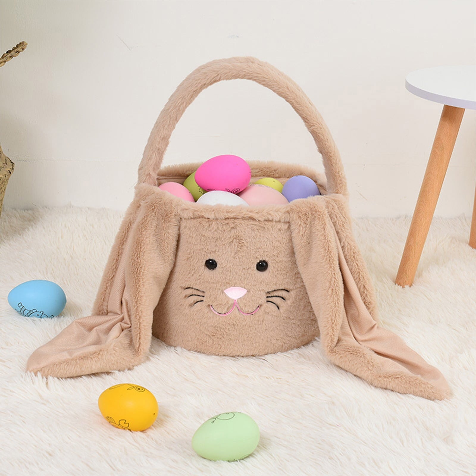 Easter Basket for Kids - Plush Bunny Basket with Handle, Easter Bucket for Egg Hunt, Easter Decorations & Gifts for Boys and Girls (Blue) by PALIFEUR