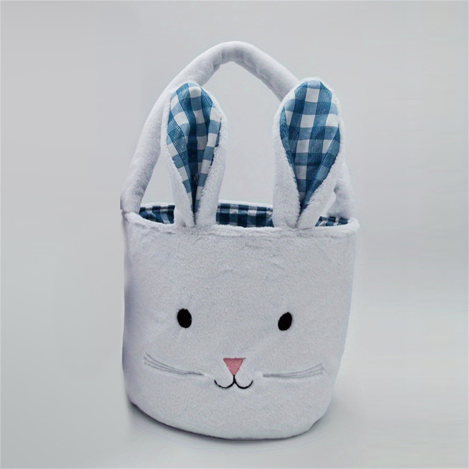 Easter Basket for Kids - Plush Bunny Basket with Handle, Easter Bucket for Egg Hunt, Easter Decorations & Gifts for Boys and Girls (Blue) by PALIFEUR