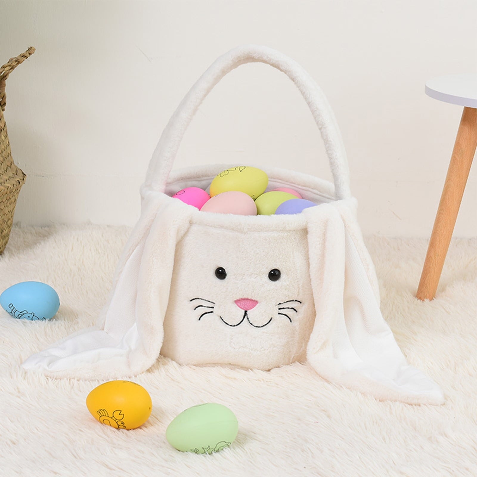 Easter Basket for Kids - Plush Bunny Basket with Handle, Easter Bucket for Egg Hunt, Easter Decorations & Gifts for Boys and Girls (Blue) by PALIFEUR