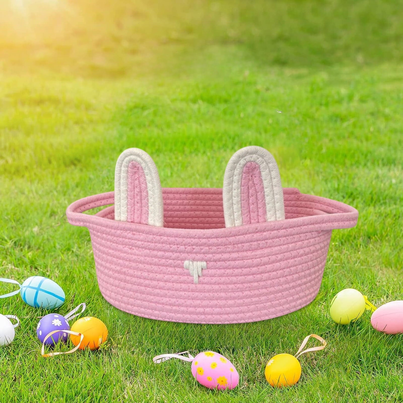 Easter Basket for Kids - Plush Bunny Basket with Handle, Easter Bucket for Egg Hunt, Easter Decorations & Gifts for Boys and Girls (Blue) by PALIFEUR