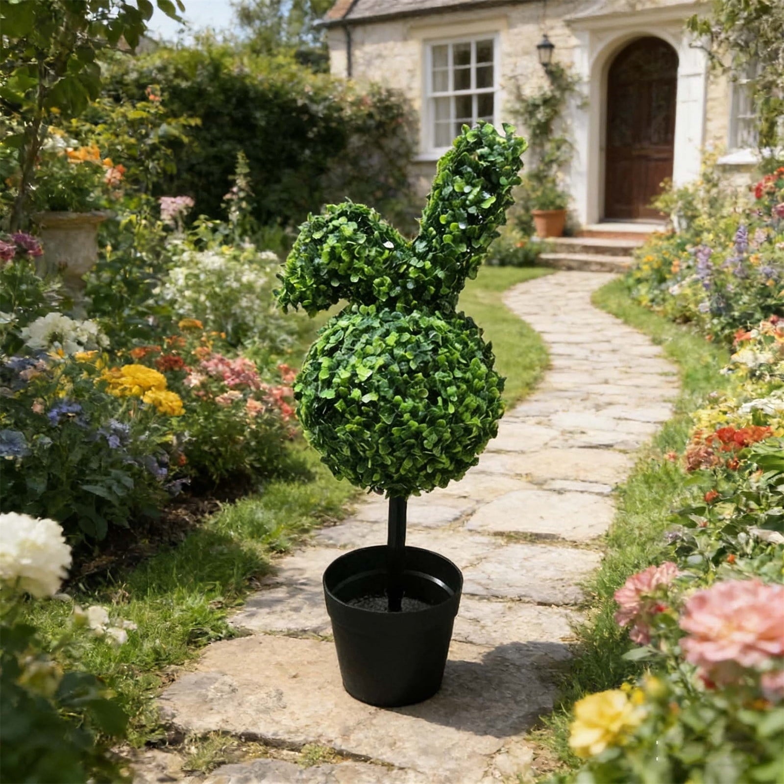 Spring Clearance! Easter Outdoor Decor 28" Boxwood Bunny Topiary, Easter Artificial Tree UV-Resistant Easter Home Decor for Porch, Outdoor Indoor Spring Rabbit, Easter Gift for Women Men(without Pot)