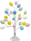 Easter Decorations,  Lighted Easter Egg Tree Tabletop 21-inch Artificial Birch Tree Lights Include 24 Pieces Egg Ornament for Spring Holiday Tabletop Decor